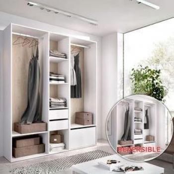 Armario Vestidor Suit 2 Módulos + 2 Barras + Zapatero Blanco/Natural 205X158x45 Cm