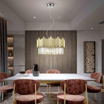Lámpara colgante Tiara de Schuller Valencia, redonda, cristal facetado, acabado cromo/oro
