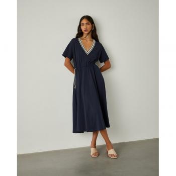 Lion of Porches - Vestido de manga corta con cuello en V Navy