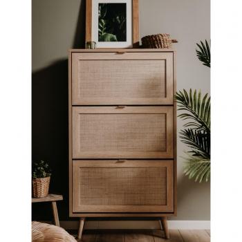 Mueble zapatero 3 puertas 70 cm - impresión efecto ratán