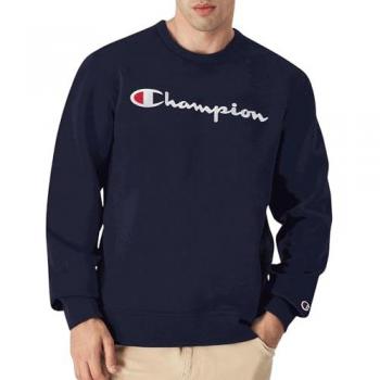 Sudadera Champion Big Logo azul oscuro blanco - L, Crewnneck Sweatshirt, Manga larga, Logo, Color sólido, Jersey de forro polar con cuello redondo para hombre