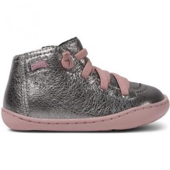 Botas Camper Peu Cami FW para bebé niña en color plata con cordones elásticos