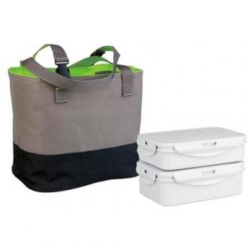 Bolsa Isotérmica Porta Alimentos con Asa y Bandolera, 1200 + 1000 ml, Incluye 2 Recipientes Herméticos para Microondas, 25 x 16 x 21 cm