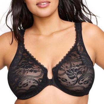 Glamorise Elegance Stretch Lace Front Closure Plunge Bra Black 30DD