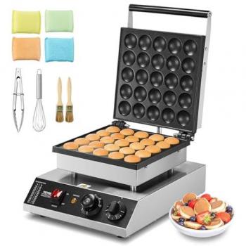 VEVOR 25-Piece Mini Pancake Maker, 43mm Diameter, 1700W Commercial Non-Stick Dorayaki and Poffertjes Grill with Temperature and Time Control