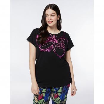Camiseta de mujer con bordado floral grande y escote redondo