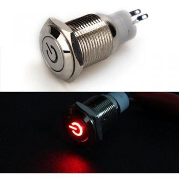 Interruptor Metal 16mm 12V 3A LED Rojo para Luz Lámpara de Coche Barco