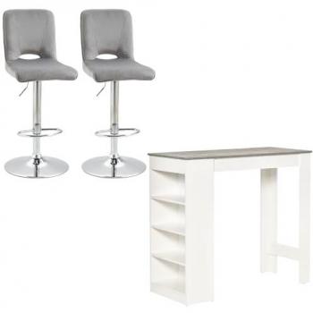 Conjunto de bar Homcom con 2 taburetes de altura regulable y asiento giratorio, mesa con estantería de 4 niveles, dimensiones taburetes 41x51x97-117 cm, mesa 115x50