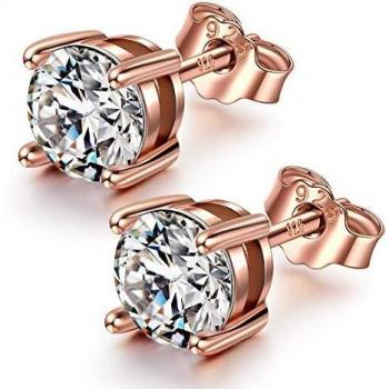 FANCI Pendientes Mujer Regalos Día de la Madre Plata de Ley 925 Zirconia de Austria Regalos de Cumpleaños Aniversario Graduación Boda para Mujeres Chicas Madre Mamá Esposa Hija Amigos 5MM Oro Rosa