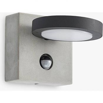 Aplique LED exterior Lucande Belna de hormigón con sensor, moderno, gris, hecho de aluminio, 1 llama