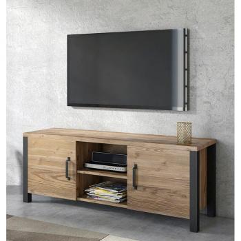 Mueble TV estratificado beige y negro de 147 cm con 2 puertas, modelo Austin N132, dimensiones 147 x 57 x 43 cm
