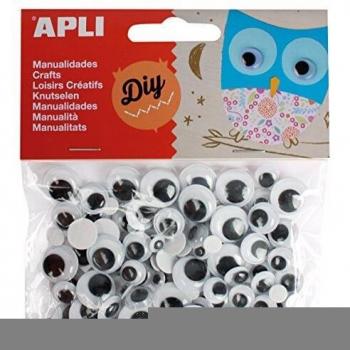APLI - Bolsa ojos móviles negros redondos adhesivos, 100 uds