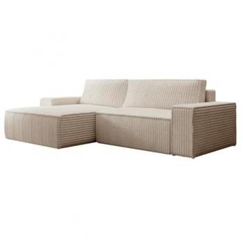Sofá rinconera izquierda convertible de pana beige AMELIA