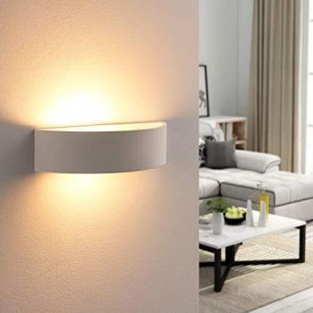 Aplique de pared Aurel, moderno, dimmable, yeso blanco, semicírculo, E14