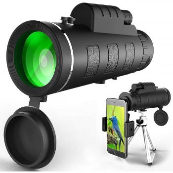 Telescopio Monocular Impermeable Telescopio Monocular para Movil con trípode y Adaptador para Smartphone Monoculares para Observación de Las Aves, Camping, y Concierto