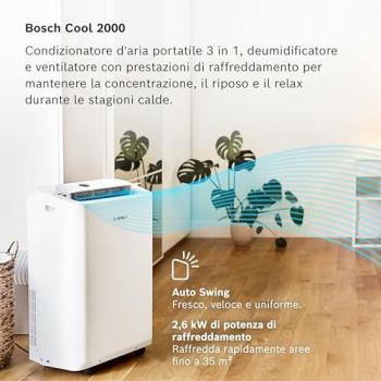Aire Acondicionado Portátil Bosch Cool 2000 - 3 en 1 (Climatizador, Deshumidificador, Ventilador) - 2.6 kW para espacios hasta 35 m² - Clase A