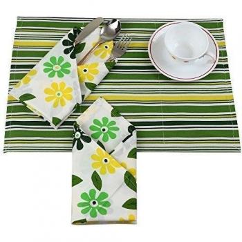 Inicio decorados impresos manteles y servilletas de algodón Conjunto de 6 reversible india 200TC