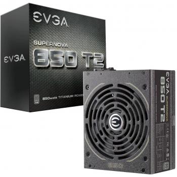 EVGA Supernova 850 T2, 80+ Titanio 850W, Completamente Modular, Modo EVGA Eco, Incluye Encendido automático del autoprobador, Fuente de alimentación 220-T2-0850-X2