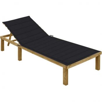 Tumbona con cojín negro de madera de pino impregnada