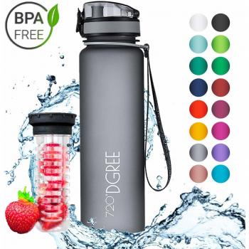 720°DGREE Botella de Agua uberBottle – 1 litro, 1l, 1000ml, Gris | Novedosa Botella Deportiva | Sin BPA | para niños, Fitness, Bicicleta, Deportes, fútbol, guardería, Escuela, pequeños, antigoteo
