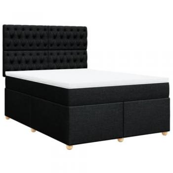 Cama box spring con colchón de muelles en tela negra 140x200 cm