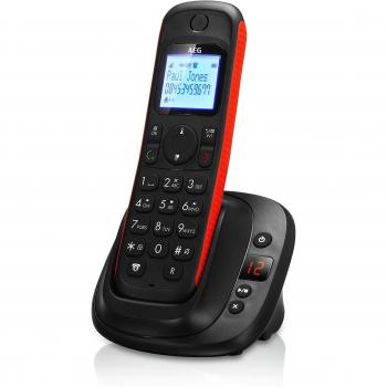 AEG Thor 15 - Teléfono Fijo Inalámbrico con Pantalla de 1.6, Agenda para 100 Contactos, Modo Eco y Manos Libres, Color Negro y Rojo