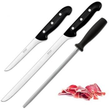 Set Profesional de Corte de Jamón Maitre - Cuchillo Jamonero, Deshuesador y Chaira en Acero Inoxidable