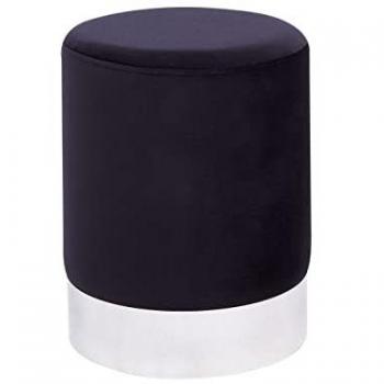 Puf de Terciopelo Negro Glamour con Banda Metálica Plateada 36 x 44 cm Brigitte