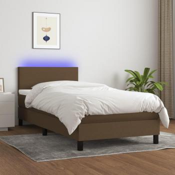 Colchón de cama suave y tela LED marrón oscuro 100x200 cm con cama box spring, Vidaxl, color marrón