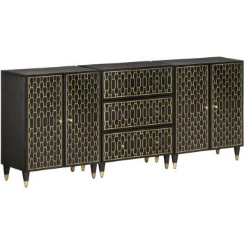 Aparador 3 piezas de madera maciza de mango, dimensiones 60x33x75 cm, color negro