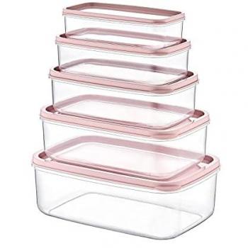 Set 5 Recipientes Herméticos Rectangulares de Alimentos Rosa 330-530-850-1300-2100ML