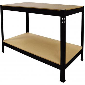 Banco de trabajo metálico ajustable Q-RAX negro 90x100x60cm sin tornillos para taller, garaje y bricolaje