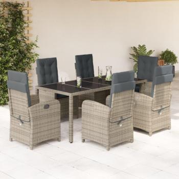 7-Piece Grey Poly Rattan Garden Dining Set with Cushions
