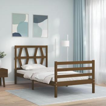 Cama solar sin colchón ámbar 90x200cm madera maciza con estructura cama y cabecero en color marrón miel