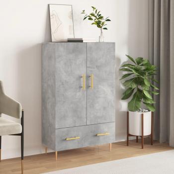 Aparador alto de madera de ingeniería 69,5x31x115 cm en color gris hormigón, mueble de almacenaje para salón, buffet y armario auxiliar