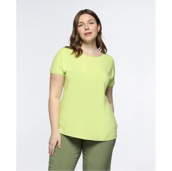 Camiseta de mujer en dos tejidos con bordes de lúrex