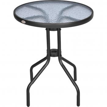 Mesa de jardín redonda Outsunny con encimera de vidrio templado y marco de metal Ø60x70 cm negro