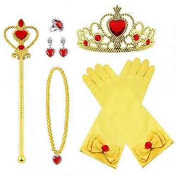 Vicloon Princesa Vestir Accesorios 8Pcs Regalo Conjunto de Belleza Corona Anillo Sceptre Collar Pendientes Guantes para Niña