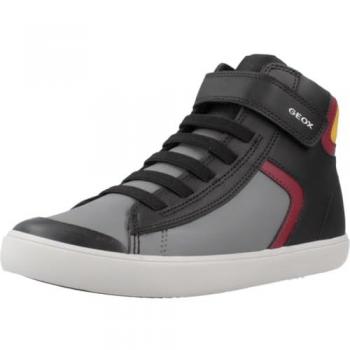 Geox Gisli Boy High-Top Sneakers with Velcro Closure, Black/Bordeaux, EU Size 33