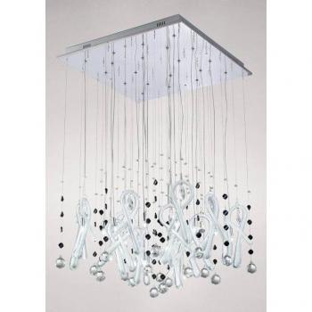 Lámpara colgante cuadrada 20 bombillas G4 cromo pulido/vidrio blanco/cristal, no compatible con LED/CFL