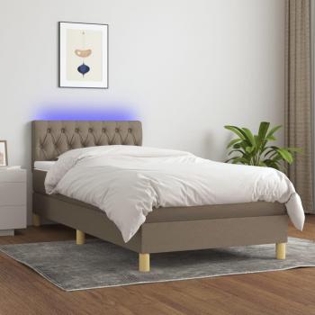 Cama Box Spring con Colchón LED Tela Gris Taupe 100x200 cm