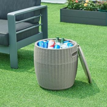 Taburete Nevera Multiusos Avetrana 44xØ40 cm - Marrón Claro, Efecto Ratán, 37 L