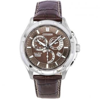 Citizen Eco-Drive Perpetual GMT Men's Watch with Brown Leather Strap and Dial, 100M Water Resistant BL8160-07X
