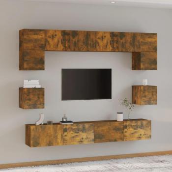 Set de muebles de TV 8 piezas madera contrachapada roble ahumado 100 x 30 x 30 cm