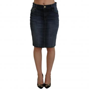 Fiorucci Dark Blue Washed Mid Waist Pencil Cut Denim Skirt - IT40|S, Size: XS