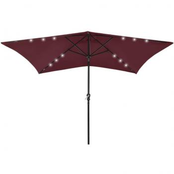 vidaXL Garden Parasol with LEDs and Steel Pole Bordeaux Red 2x3 m
