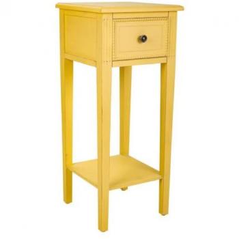 Mesa auxiliar de madera amarilla con un cajón, dimensiones 33 x 78 x 33 cm