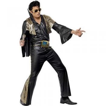 Disfraz de Elvis Negro para Hombre - Camisa Negra, Pantalones y Cinturón