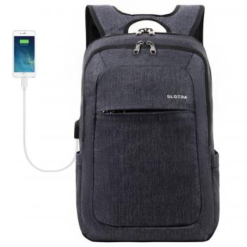 SLOTRA Mochila para Portátil, hasta 15.6 Bolsa de Negocios Mochila Portátil Ligera Resistente al Agua con Puerto USB Antirrobo, Gris Oscuro