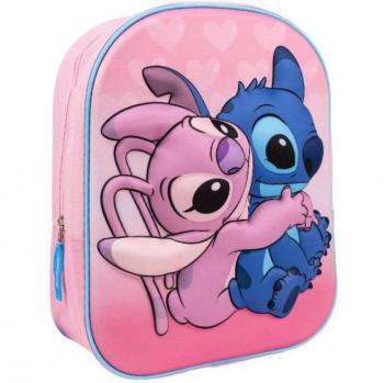 Mochila Escolar Infantil 3D Stitch Rosa 25x31x10 cm